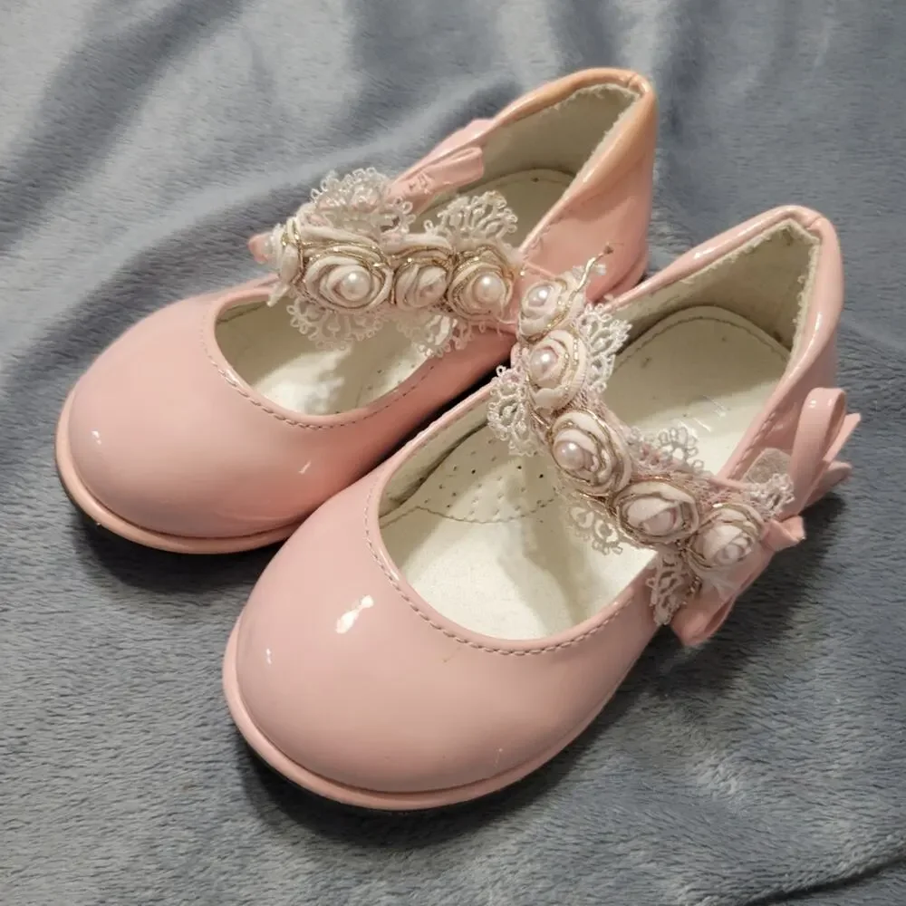Utopia Shoes Little Girl 7 Pink Floral Strap Dress Up Flowers Loose Needs Repair